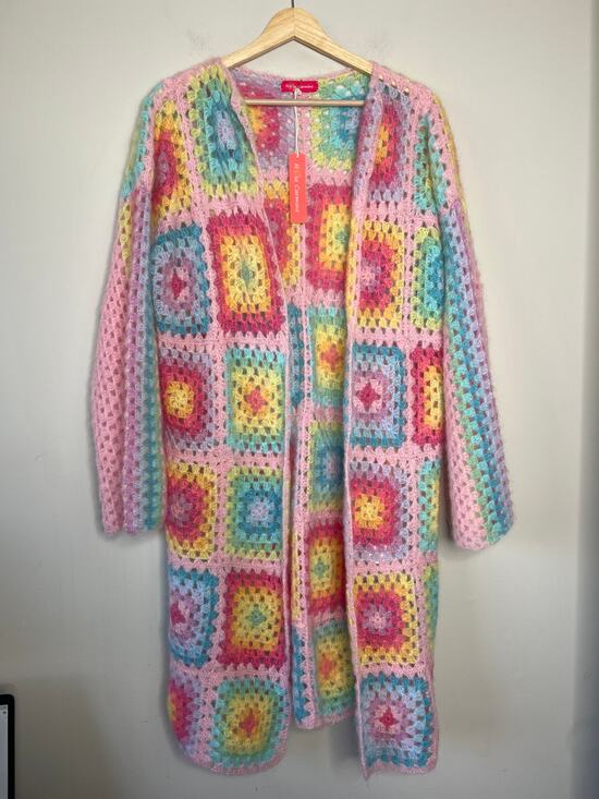Rose Carmine Sweaters - NWT Rose Carmine Mohair Crochet Grandma Squares Long Cardigan